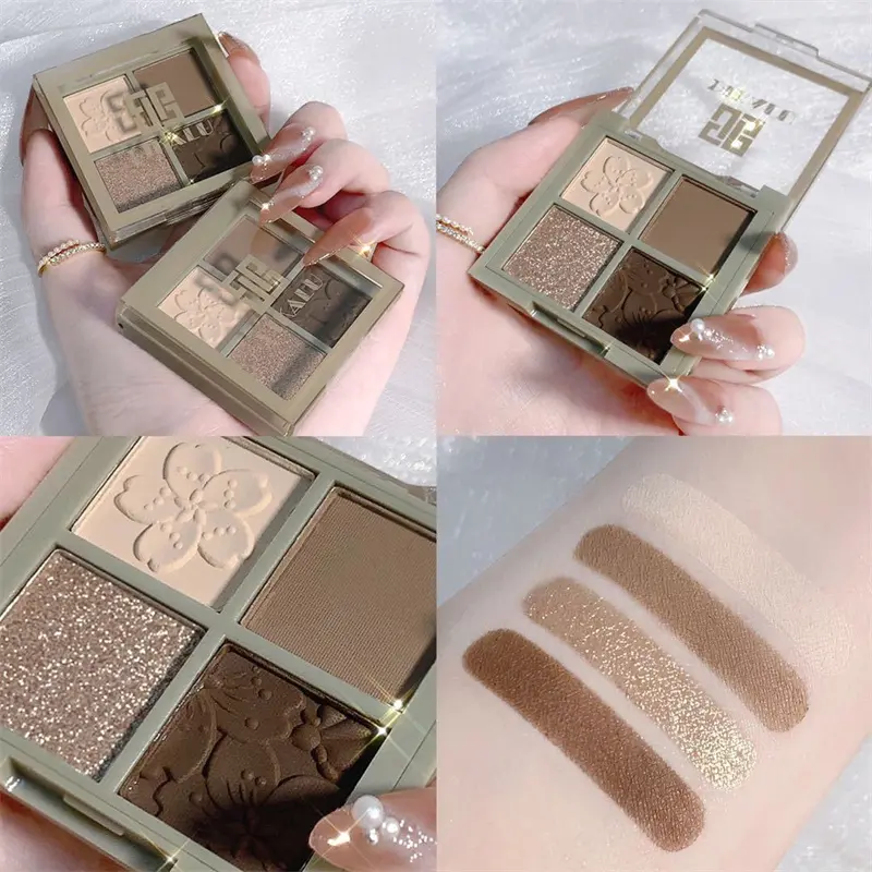 4 Colors Glitter Eyeshadow Palette Pearlescent Matte Earth Color Acrylic Eye Shadows Palette Waterproof Korean Makeup Cosmetics