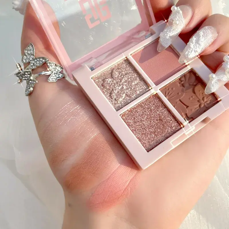 4 Colors Glitter Eyeshadow Palette Pearlescent Matte Earth Color Acrylic Eye Shadows Palette Waterproof Korean Makeup Cosmetics