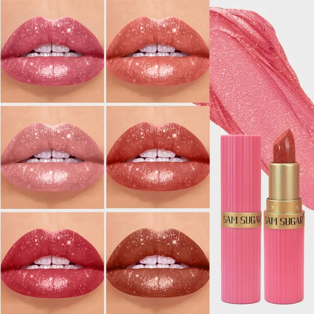 Pink Brown Metallic Glitter Lipstick Long Lasting Waterproof Shimmery Pearl Sparkling Lip Gloss Luxury Makeup