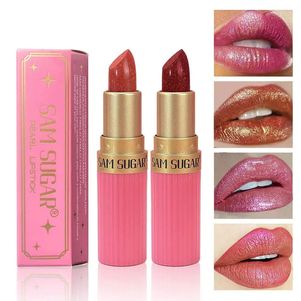 Pink Brown Metallic Glitter Lipstick Long Lasting Waterproof Shimmery Pearl Sparkling Lip Gloss Luxury Makeup
