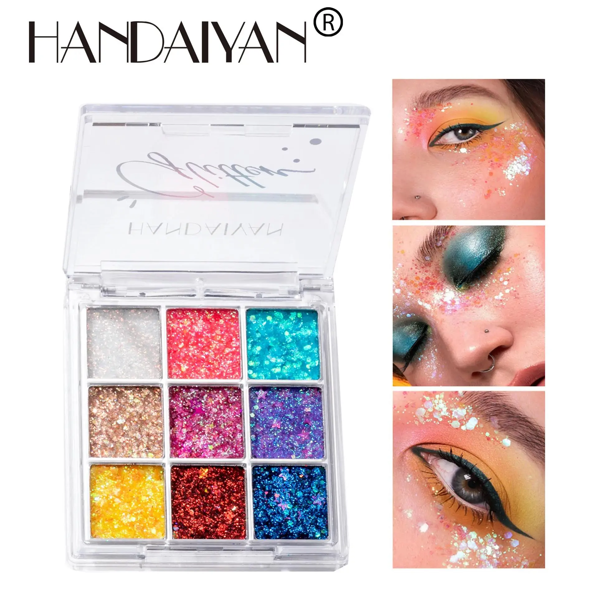 Professional 9 Color Glitter Eyeshadow Palette Gold Blue Yellow Hues Party Cosplay Makeup Cruelty Free Vegan Formula