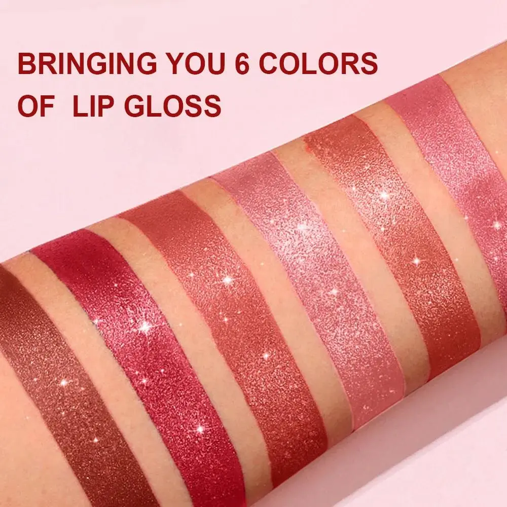 Pink Brown Metallic Glitter Lipstick Long Lasting Waterproof Shimmery Pearl Sparkling Lip Gloss Luxury Makeup