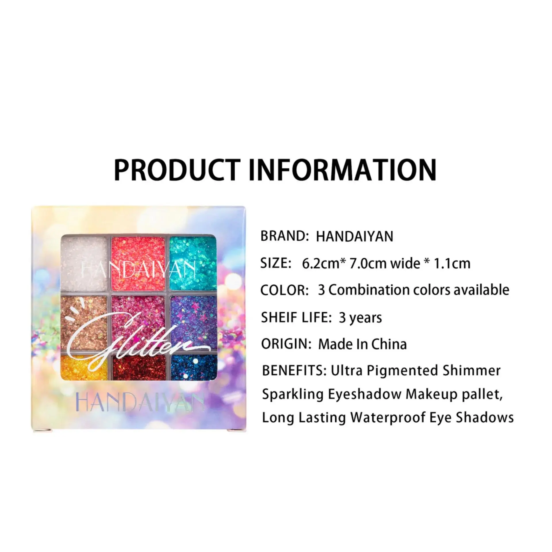 Professional 9 Color Glitter Eyeshadow Palette Gold Blue Yellow Hues Party Cosplay Makeup Cruelty Free Vegan Formula