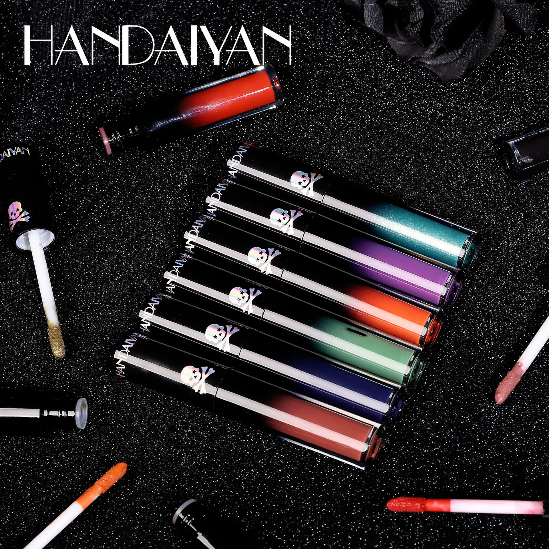 4-Piece Halloween Lip Gloss Set Non-Stick Cup Matte Vampire Lip Tint Black Purple Long-Lasting Lip Colors Cosplay Lip Glaze