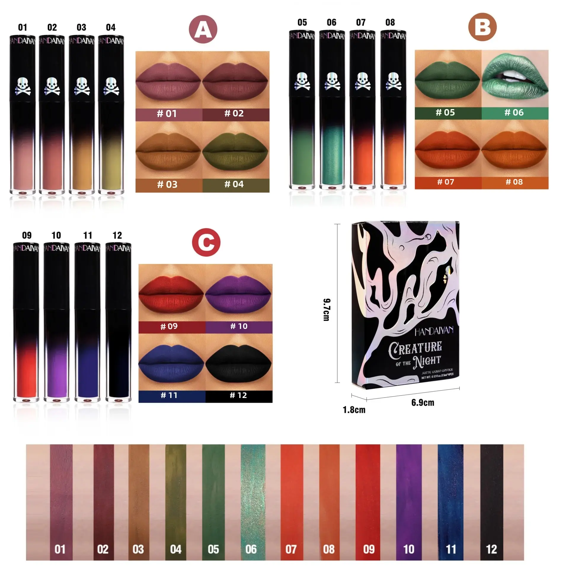 4-Piece Halloween Lip Gloss Set Non-Stick Cup Matte Vampire Lip Tint Black Purple Long-Lasting Lip Colors Cosplay Lip Glaze