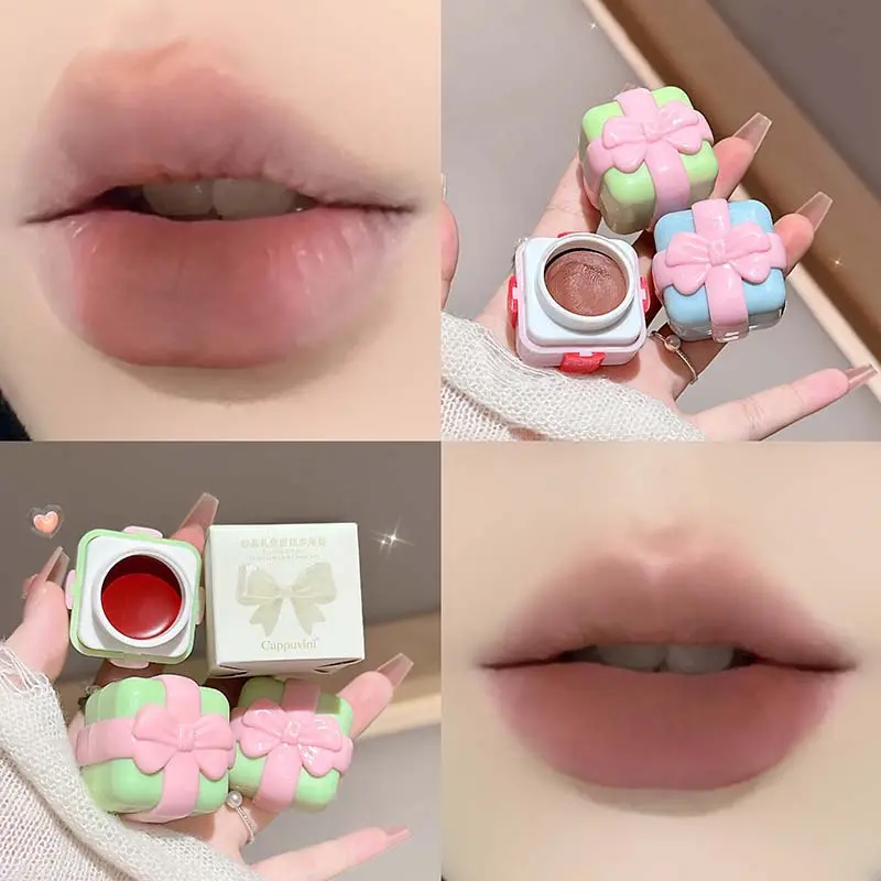 Cute Gift Box Small Jar Lip Mud Soft Mist Not Easy To Fade Lip Gloss Waterproof Lasting Matte Velvet Lipstick Korean Cosmetics
