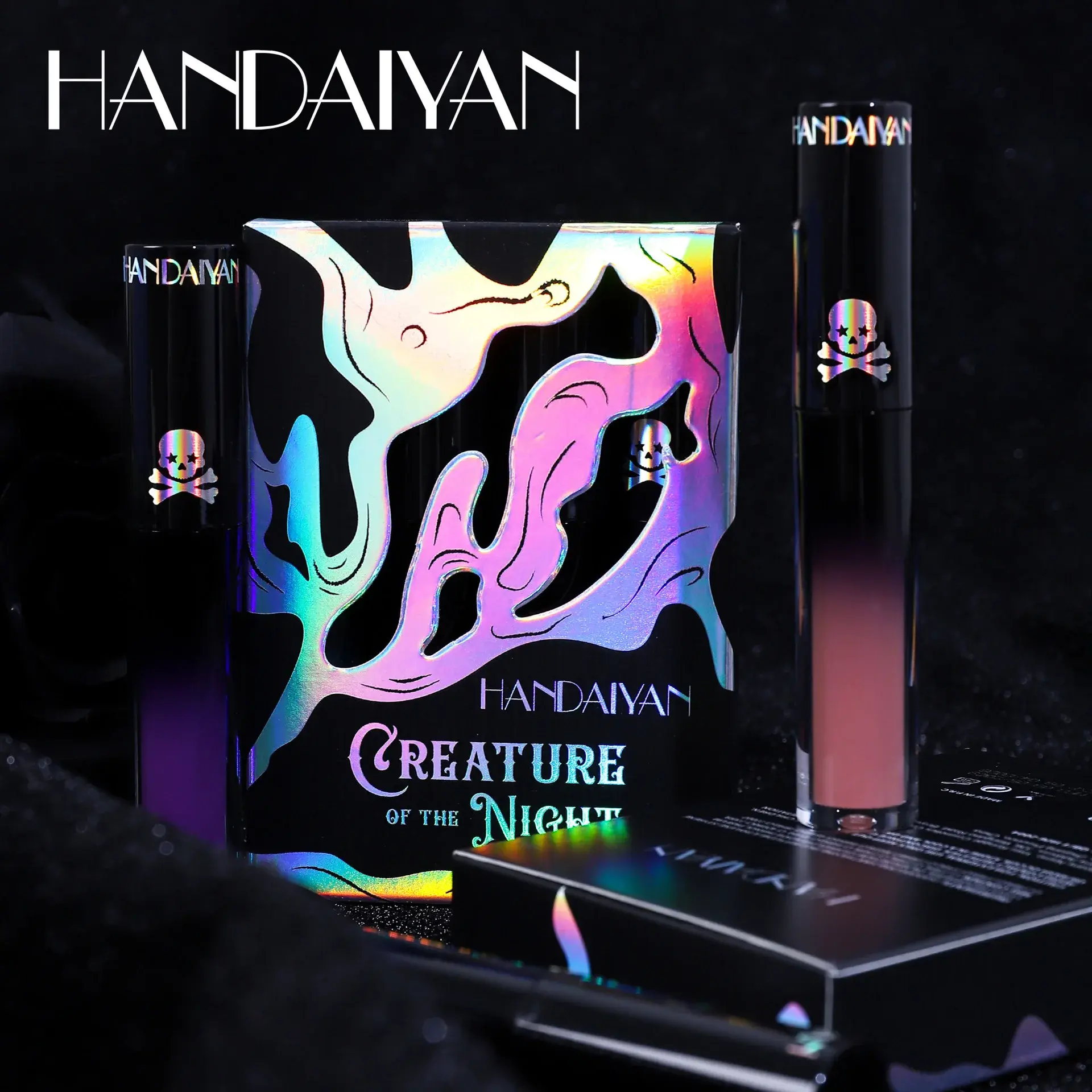 4-Piece Halloween Lip Gloss Set Non-Stick Cup Matte Vampire Lip Tint Black Purple Long-Lasting Lip Colors Cosplay Lip Glaze