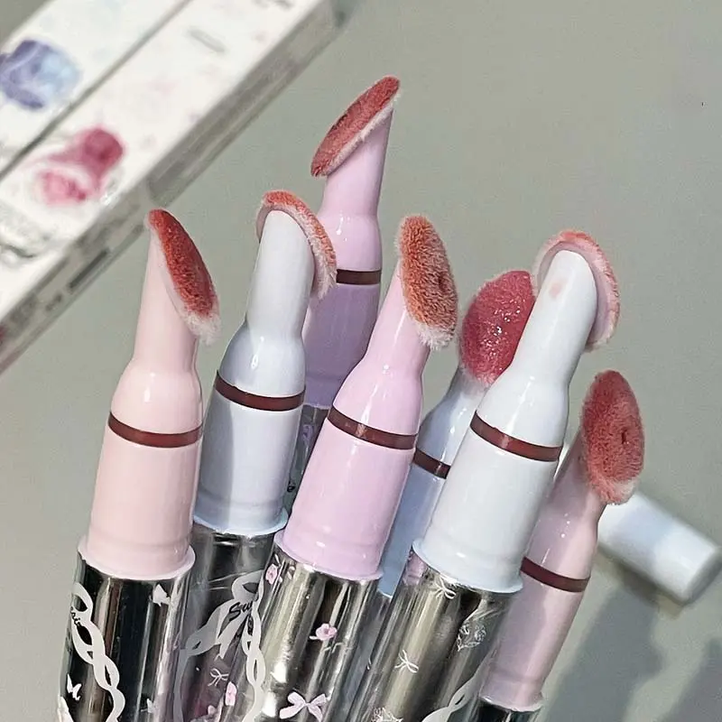 Watery Halo-dyeing Lip Gloss Non-Sticky Plumping Lips Tint Waterproof Lasting Mirror Glass Lip Glaze Sponge Head Liquid Lipstick