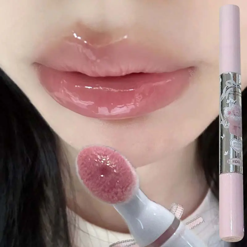 Watery Halo-dyeing Lip Gloss Non-Sticky Plumping Lips Tint Waterproof Lasting Mirror Glass Lip Glaze Sponge Head Liquid Lipstick