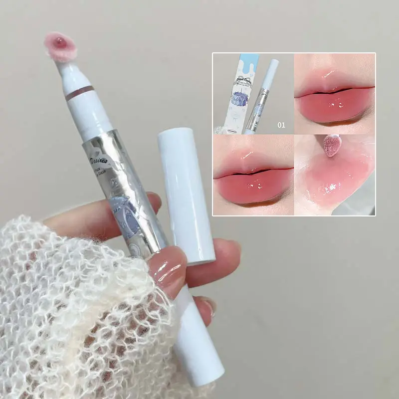 Watery Halo-dyeing Lip Gloss Non-Sticky Plumping Lips Tint Waterproof Lasting Mirror Glass Lip Glaze Sponge Head Liquid Lipstick