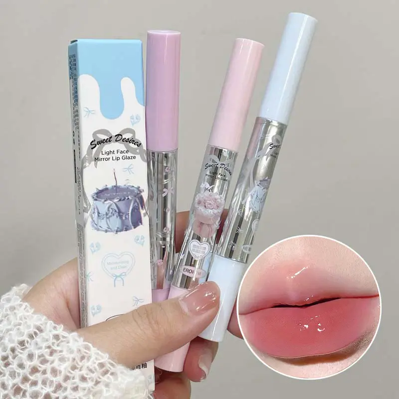 Watery Halo-dyeing Lip Gloss Non-Sticky Plumping Lips Tint Waterproof Lasting Mirror Glass Lip Glaze Sponge Head Liquid Lipstick