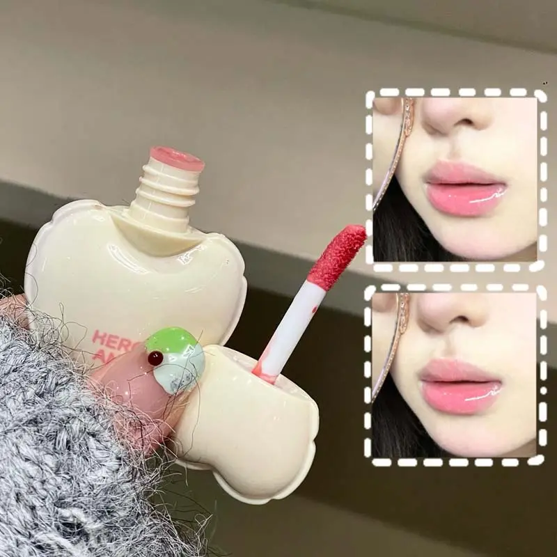 Peach Heart Water Gloss Mirror Lip Gloss Low-saturation Pink Liquid Lipstick Waterproof Non-Stick Cup No Fade Lip Tint Makeup