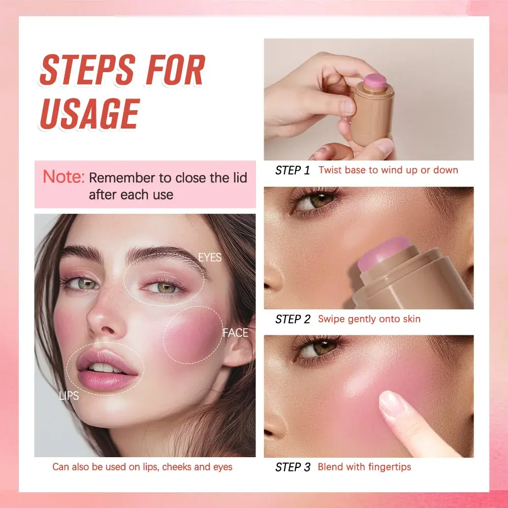 Creamy Bronzing Blush Stick Hydrating Waterproof Lipstick Cheek Tint High Pigment Multi-tone Soft Mauve Matte Rouge Contour