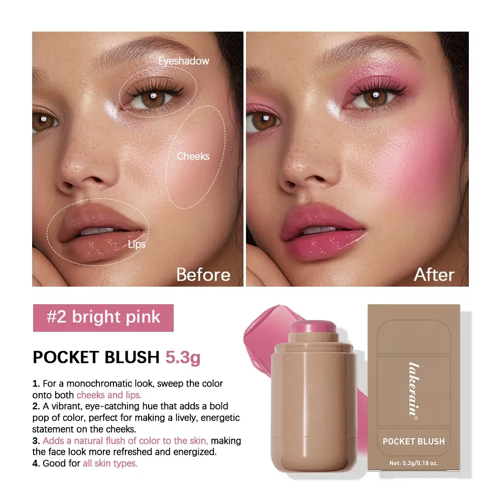 Creamy Bronzing Blush Stick Hydrating Waterproof Lipstick Cheek Tint High Pigment Multi-tone Soft Mauve Matte Rouge Contour