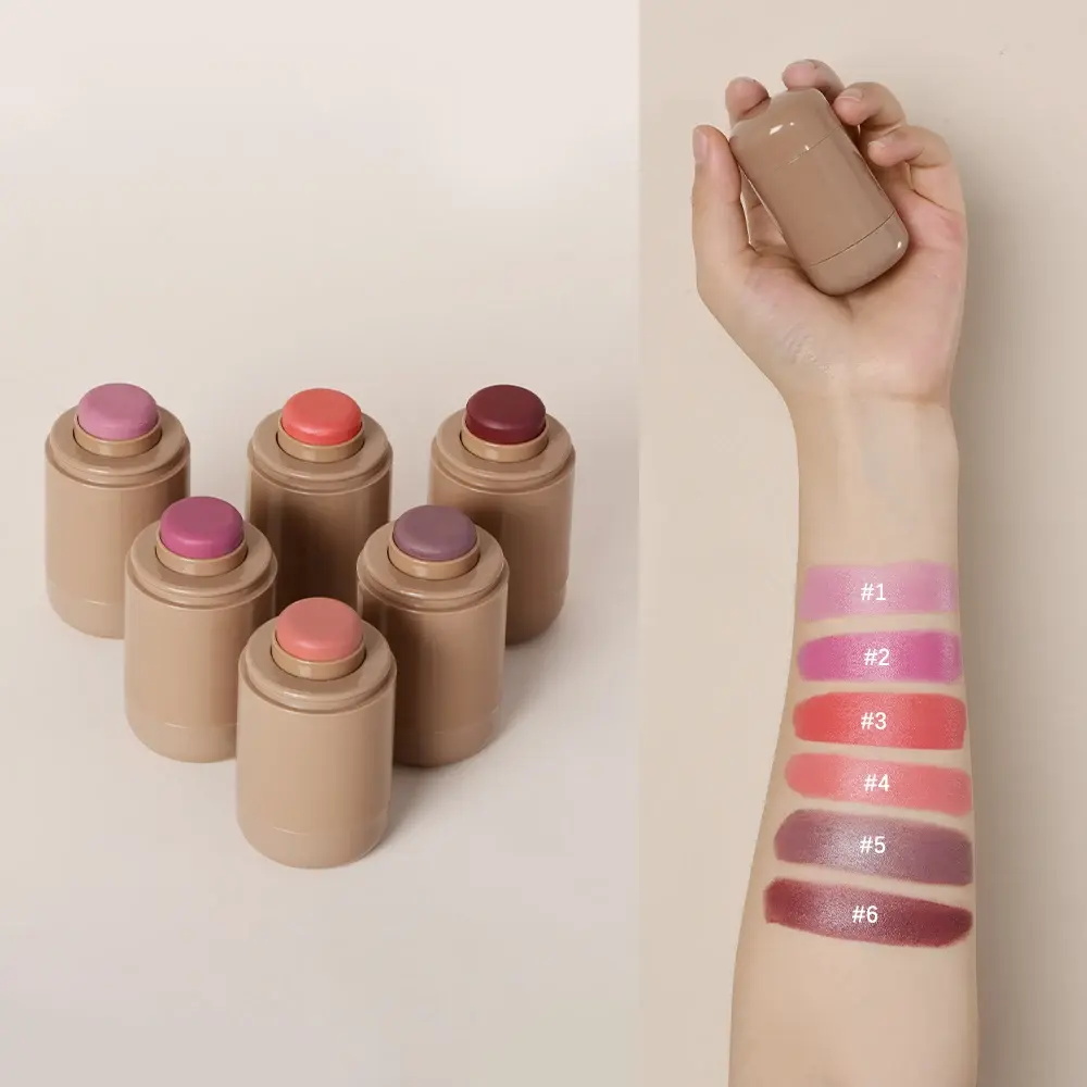 Creamy Bronzing Blush Stick Hydrating Waterproof Lipstick Cheek Tint High Pigment Multi-tone Soft Mauve Matte Rouge Contour