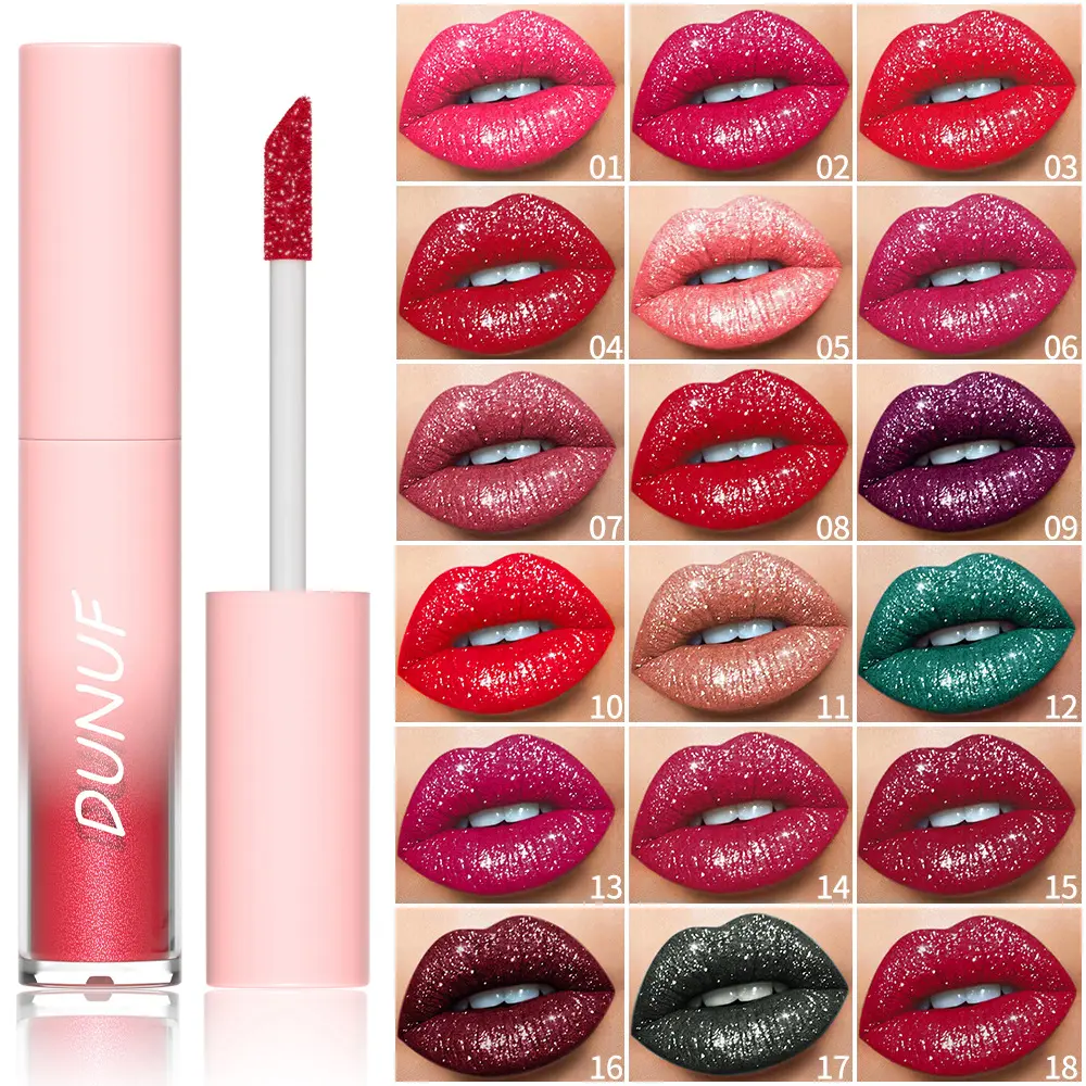 Sexy Latin Dance Makeup Waterproof Diamond Shimmer Glitter Lip Gloss 18 Colors Pearl Glitter Liquid Lipstick Sparkle Lip Tint