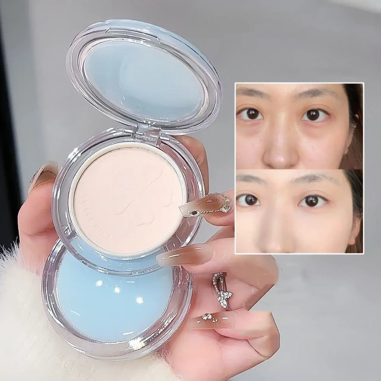 1Pc Matte Oil Control Pressed Powder Waterproof Concealer Pressed Setting Powder Lasting High Gloss Brighten Face Korean Makeup