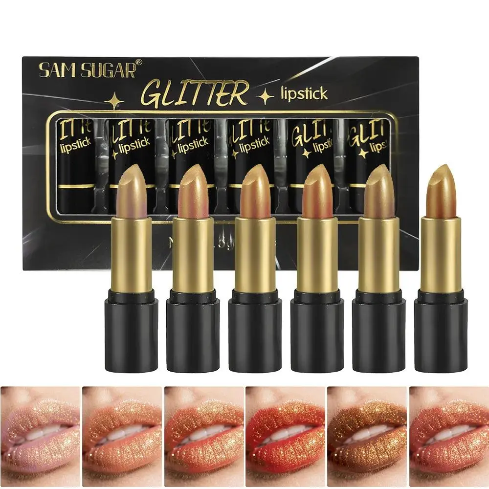 Shimmer Metallic Lipstick Set Waterproof Glitter High Pigment Shiny Sparkling Pearl Lipgloss Long Lasting Makeup