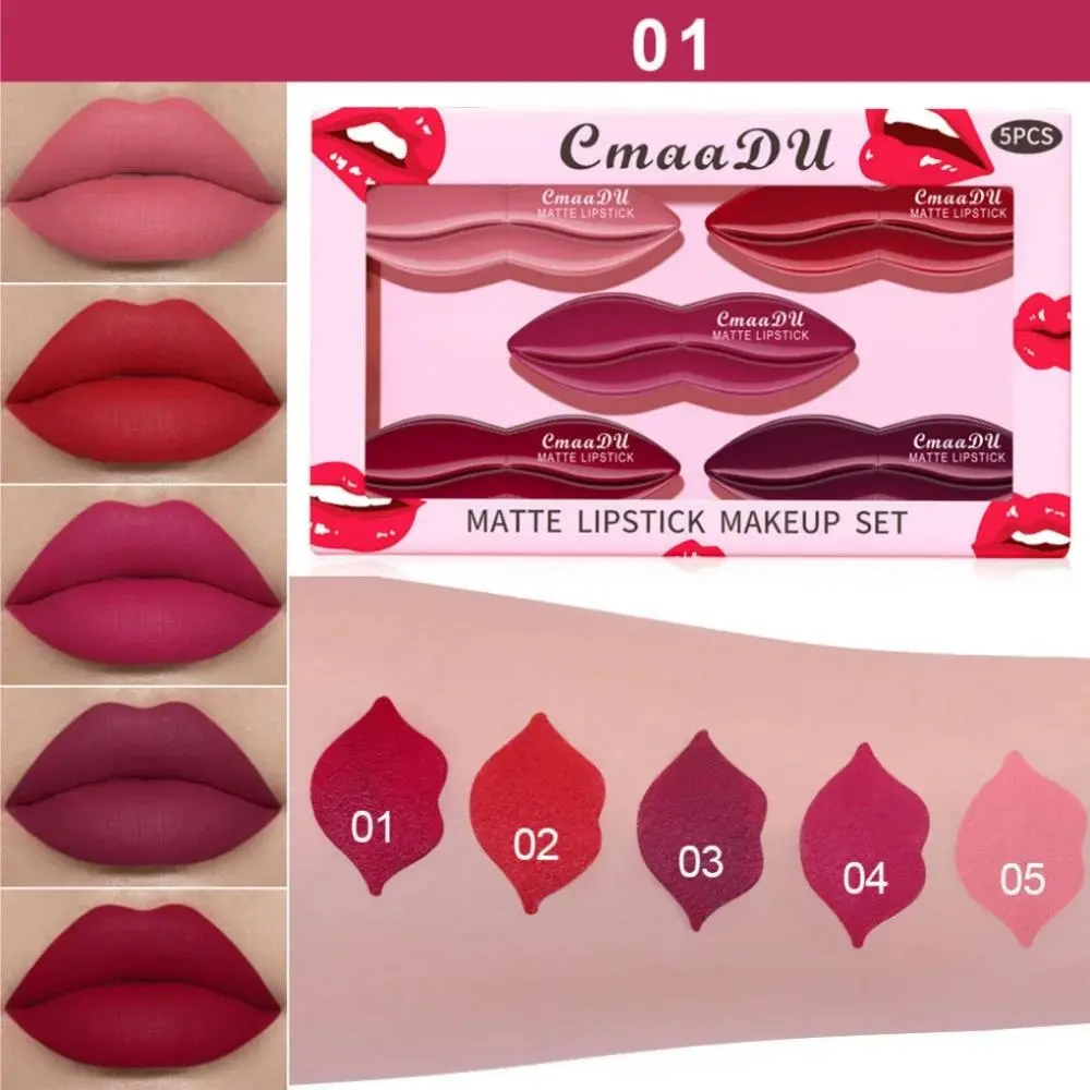 5pcs Matte Lipstick Set Velvety Smooth Long Lasting High Pigment Waterproof Lip Makeup Kit With Elegant Gift Box