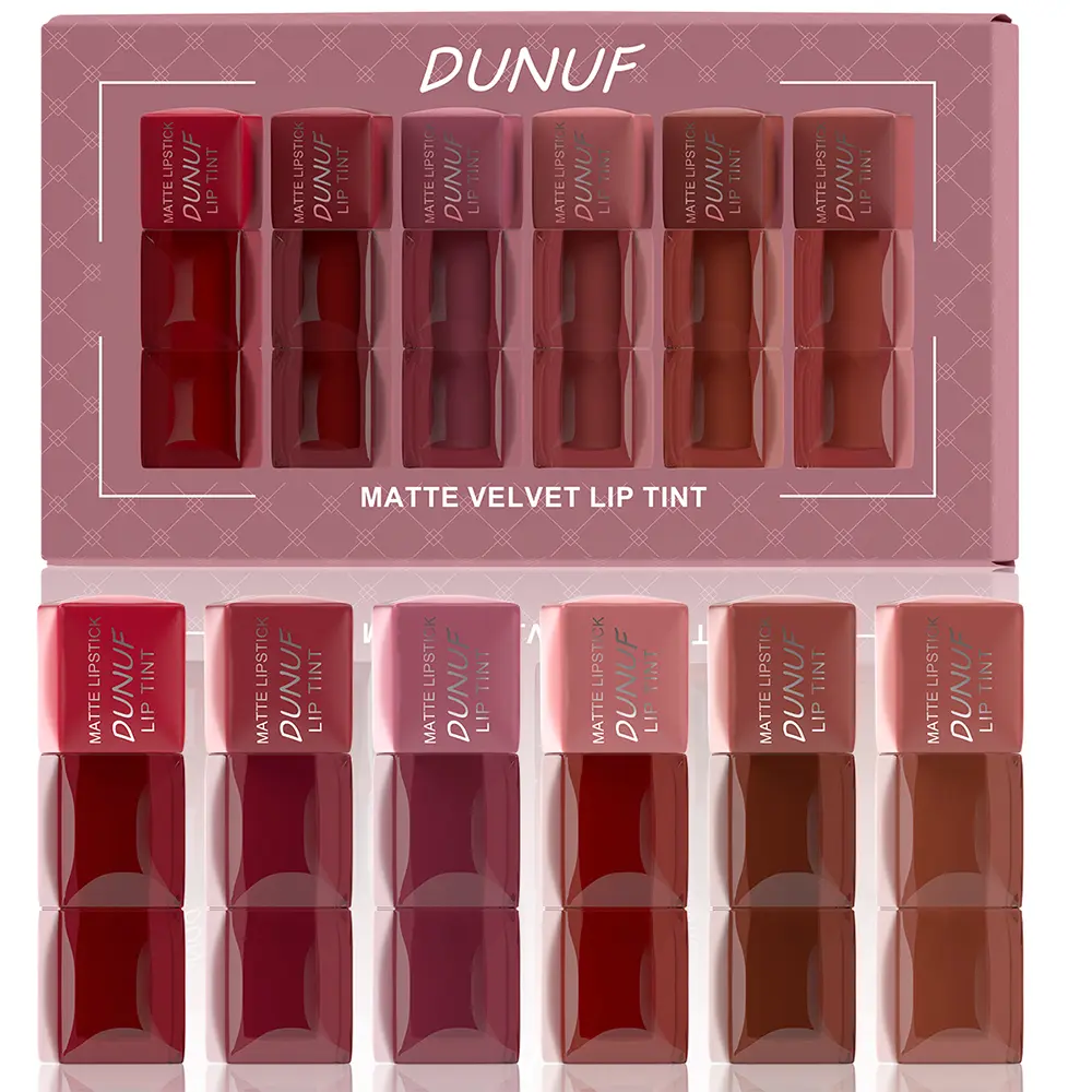 DUNUF 6pcs set matte easy color velvet lip gloss color development waterproof non-stick lip glaze set