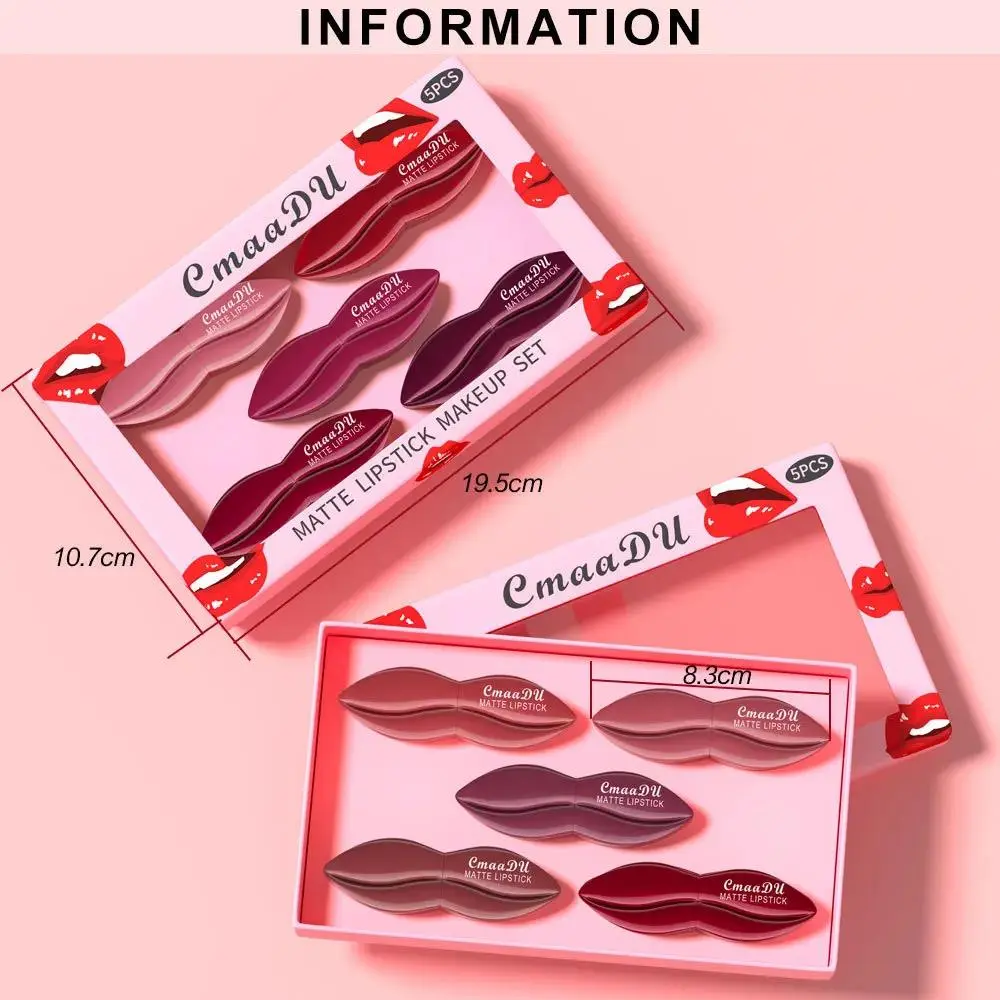 5pcs Matte Lipstick Set Velvety Smooth Long Lasting High Pigment Waterproof Lip Makeup Kit With Elegant Gift Box
