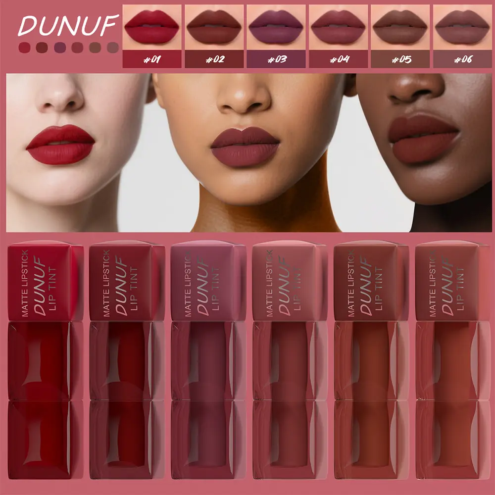 DUNUF 6pcs set matte easy color velvet lip gloss color development waterproof non-stick lip glaze set