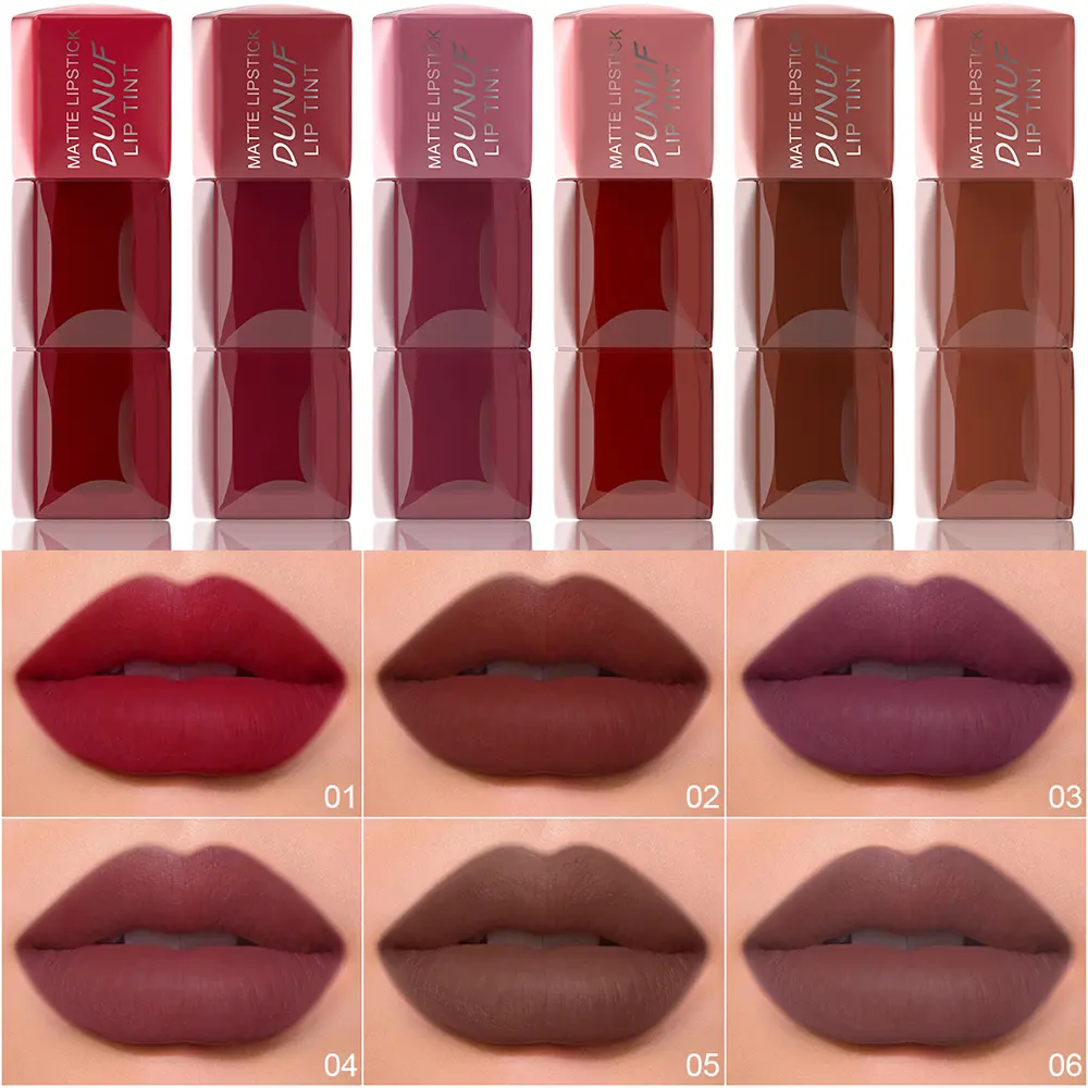 DUNUF 6pcs set matte easy color velvet lip gloss color development waterproof non-stick lip glaze set