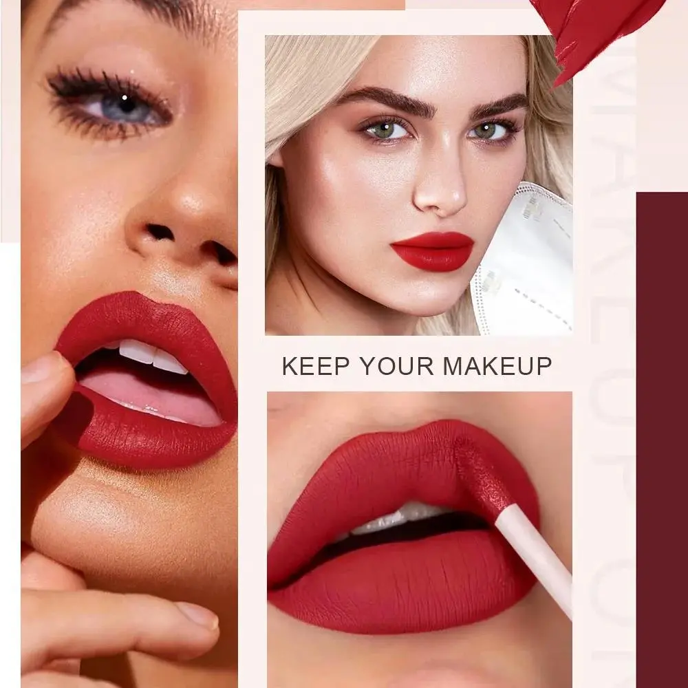 Matte Velvet Long Lasting Lip Gloss Waterproof Liquid Lipstick Bohemian Style Earth Brown Non Stick Cup Clay Texture Set