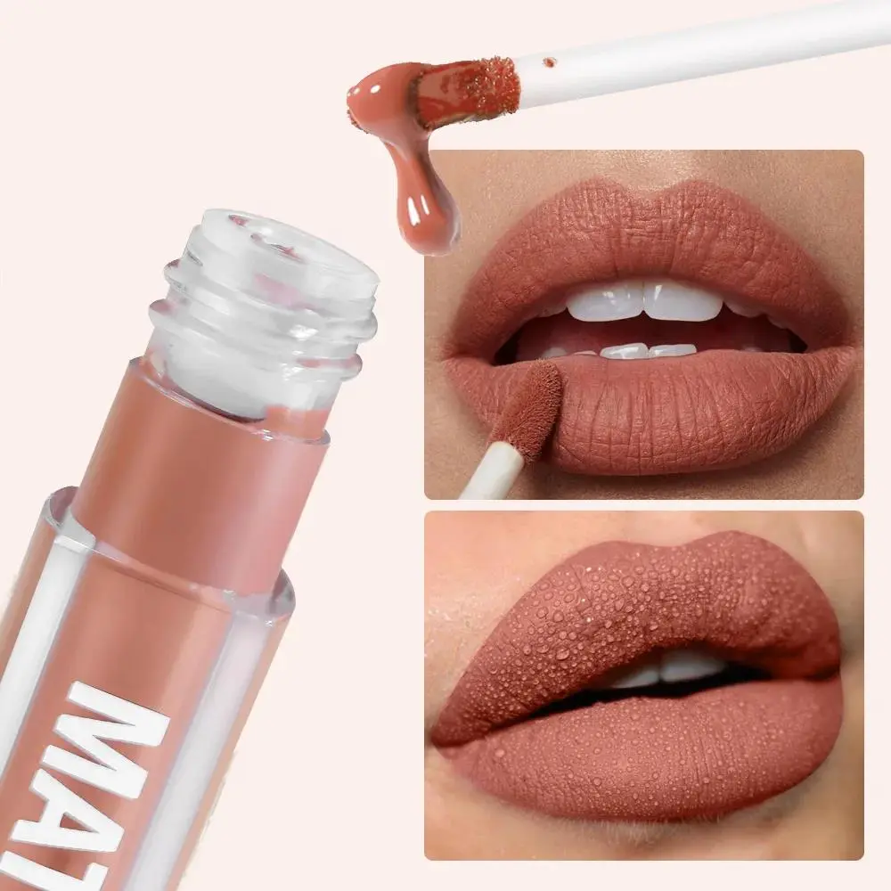 Matte Velvet Long Lasting Lip Gloss Waterproof Liquid Lipstick Bohemian Style Earth Brown Non Stick Cup Clay Texture Set