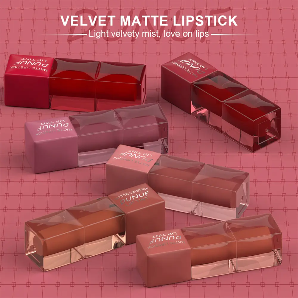 DUNUF 6pcs set matte easy color velvet lip gloss color development waterproof non-stick lip glaze set