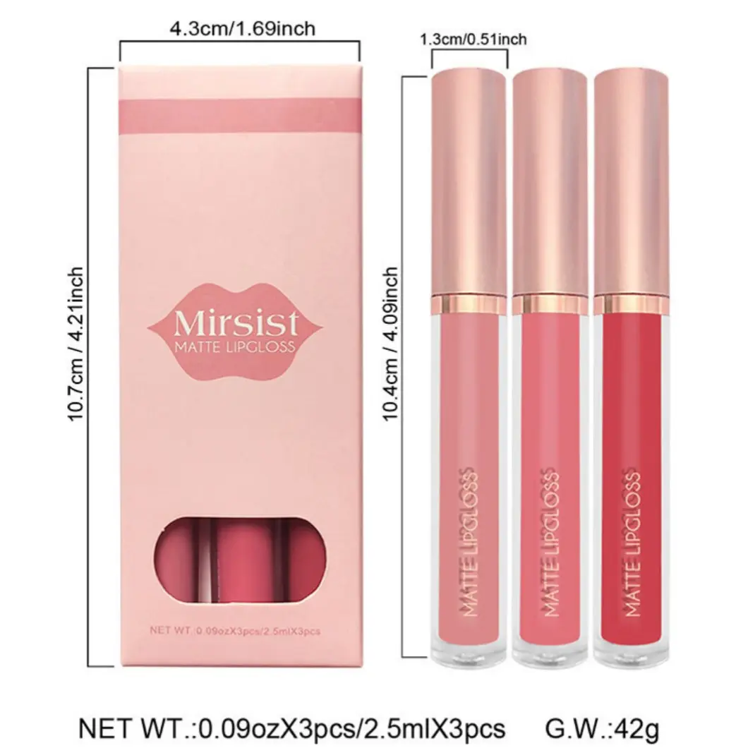 Velvet Matte 3pcs Lip Gloss Set Non Sticky Red Lip Glaze Hydrating Long Lasting Liquid Lipstick Not Fade Waterproof makeup