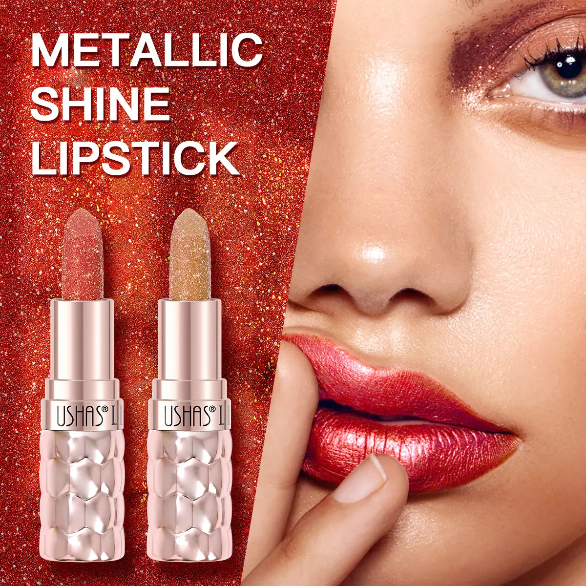 USHAS 6pcs pearlescent fine flash lipstick set colorful waterproof non-stick cup fine flash lipstick set