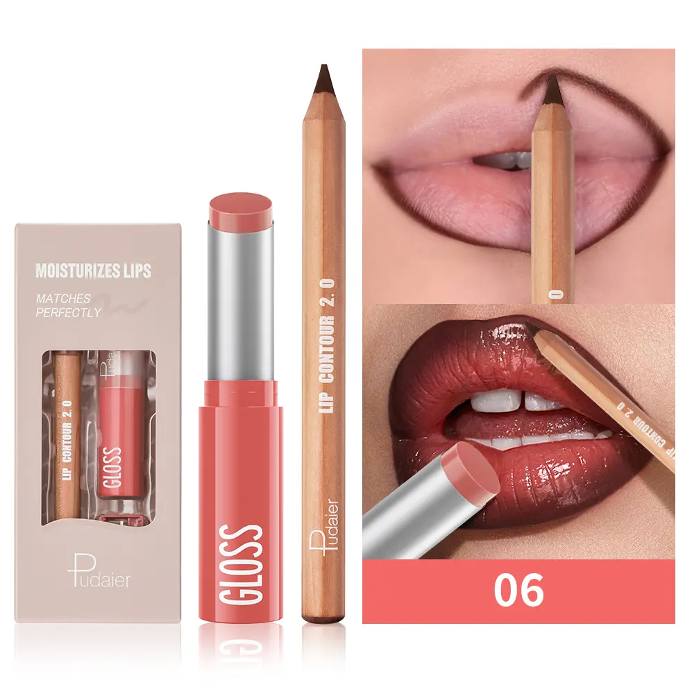 Lip Liner & Lipstick/Lip Gloss Set, Long-Lasting Waterproof Matte Lipstick, Dual-Ended Lip Liner Pencil, Nourishing