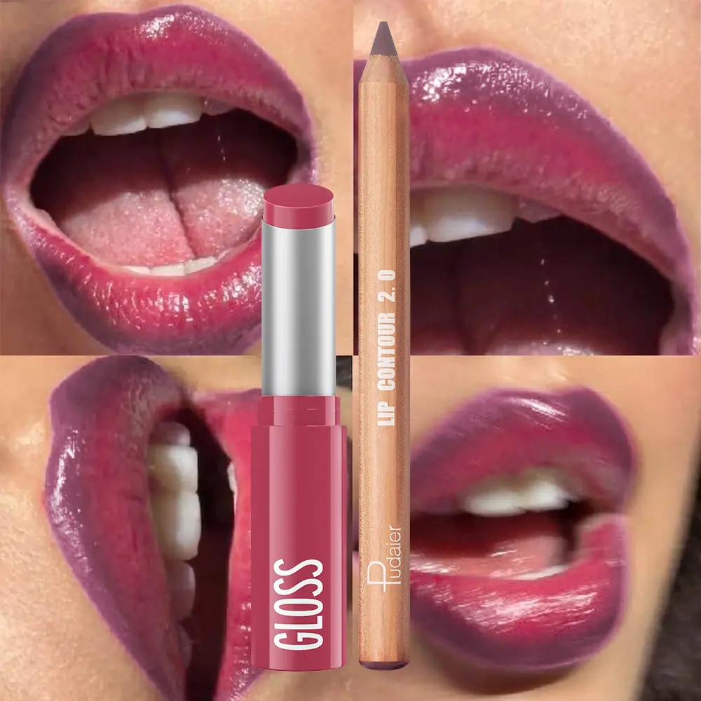Lip Liner & Lipstick/Lip Gloss Set, Long-Lasting Waterproof Matte Lipstick, Dual-Ended Lip Liner Pencil, Nourishing