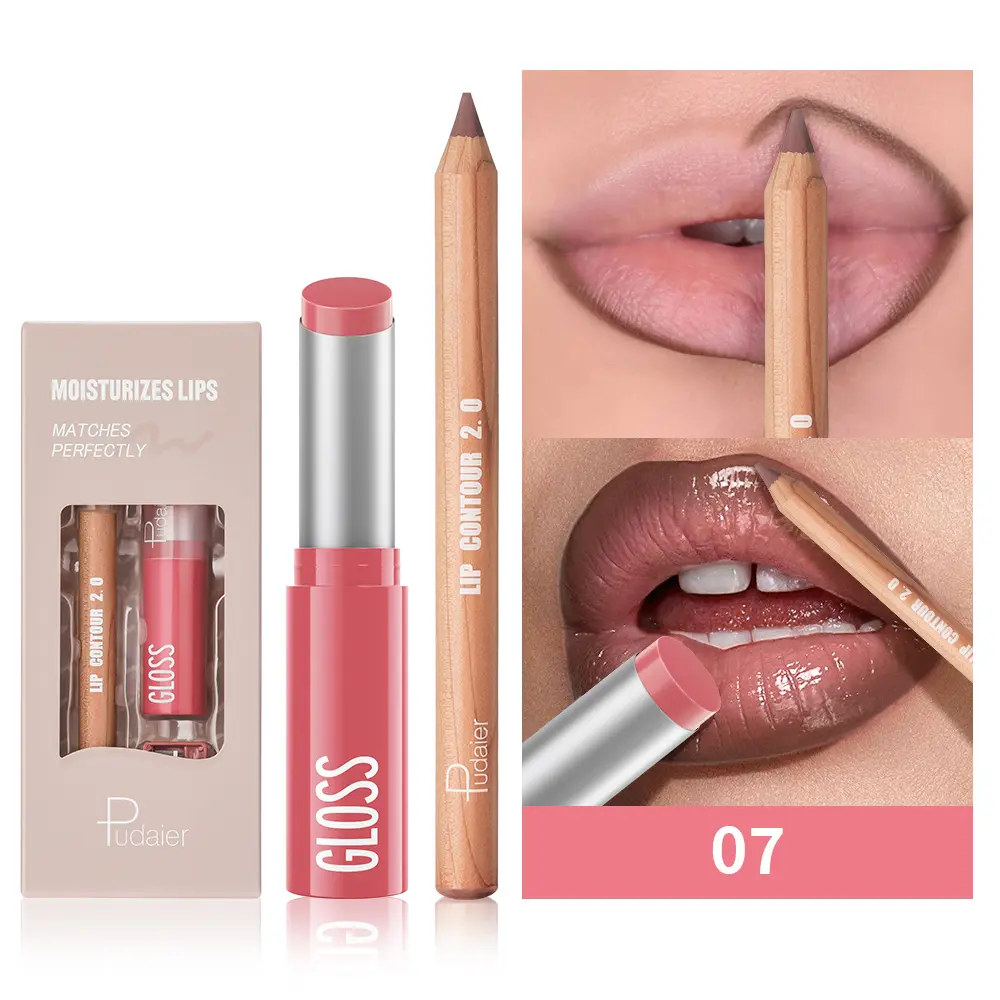 Lip Liner & Lipstick/Lip Gloss Set, Long-Lasting Waterproof Matte Lipstick, Dual-Ended Lip Liner Pencil, Nourishing