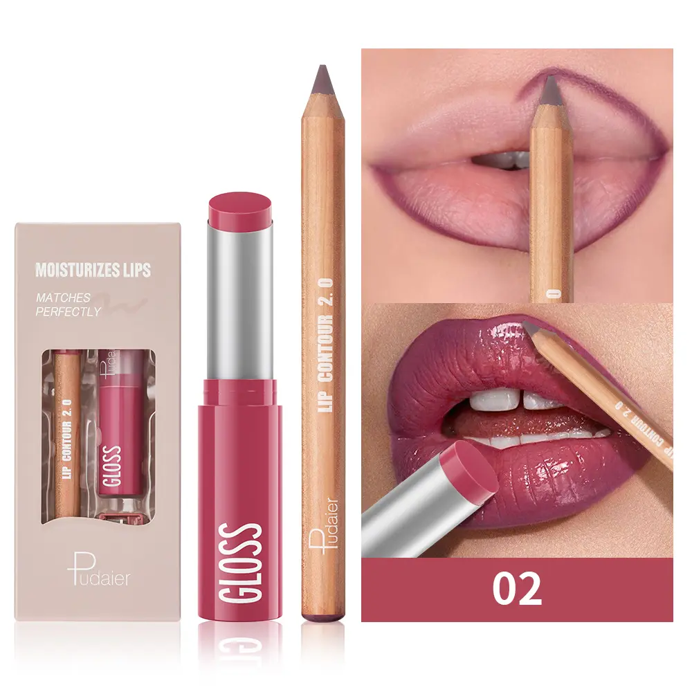 Lip Liner & Lipstick/Lip Gloss Set, Long-Lasting Waterproof Matte Lipstick, Dual-Ended Lip Liner Pencil, Nourishing