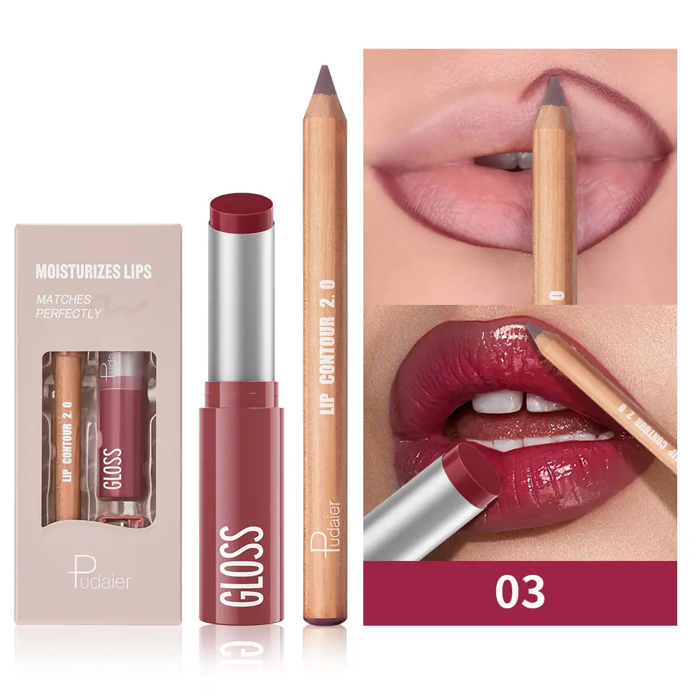 Lip Liner & Lipstick/Lip Gloss Set, Long-Lasting Waterproof Matte Lipstick, Dual-Ended Lip Liner Pencil, Nourishing