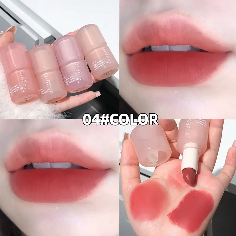 QIBEST Nude Matte Lipstick Waterproof Long Lasting Lip Stain Sexy Red Lipstick Tinted Lips Makeup For Women Korean Cosmetics