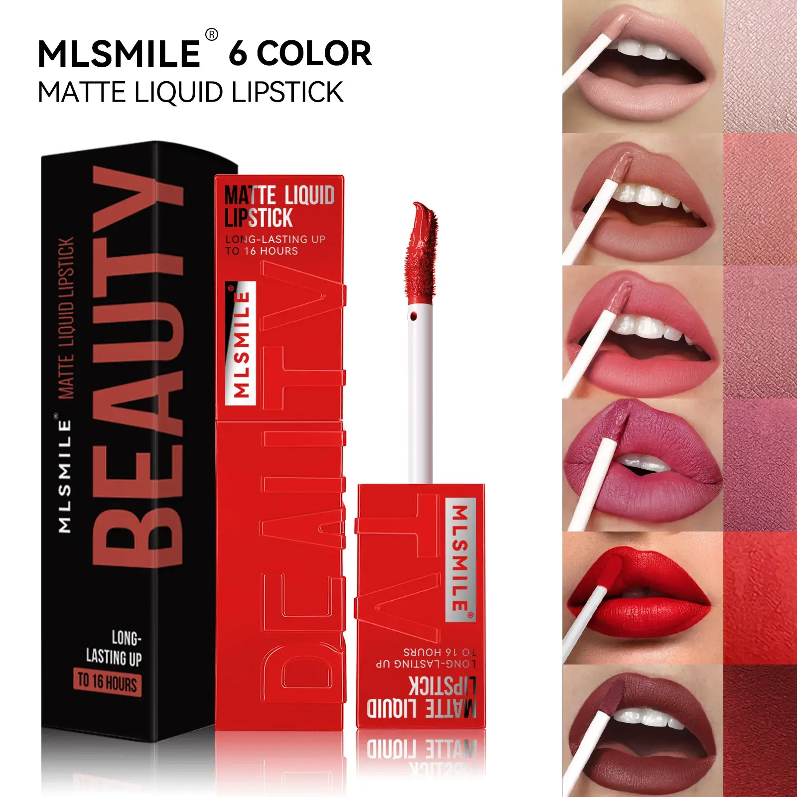 MLSMILE 6 Color Non-stick cup Velvet Lip Satin Gloss Lip glaze Mist Matte Liquid Lipstick Waterproof Long-lasting Lip Tint