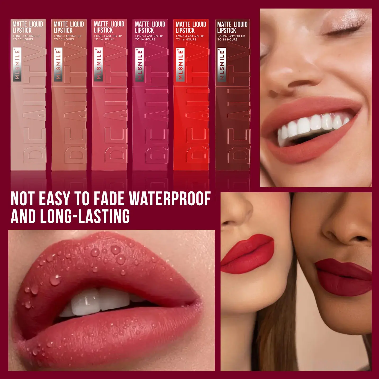 MLSMILE 6 Color Non-stick cup Velvet Lip Satin Gloss Lip glaze Mist Matte Liquid Lipstick Waterproof Long-lasting Lip Tint