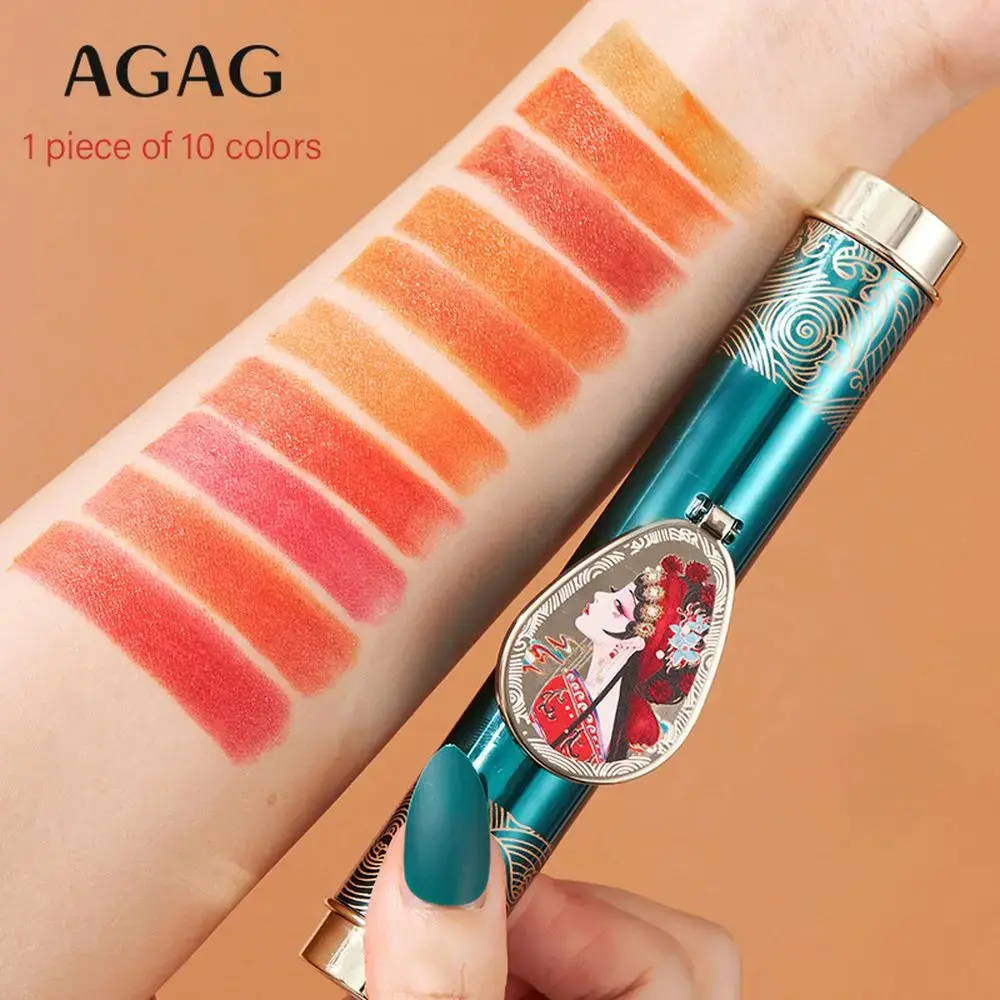 Chinese Style Lipstick Magic 10 Colors Lipstick With Mirror Changeable Color Waterproof Non-stick Cup Smooth Lipsticks Cosmetics