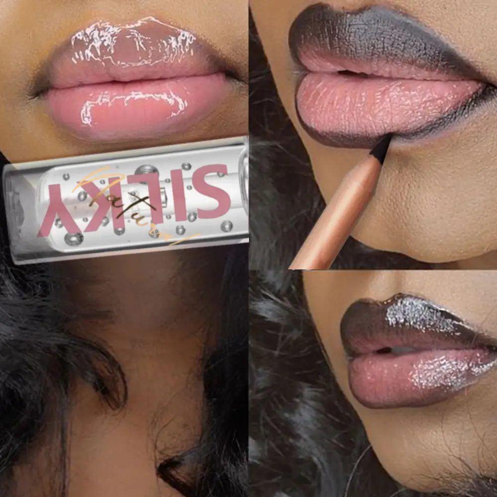 Waterproof and long-lasting black lip liner + transparent lip gloss, perfect for creating charming and sexy lips, fall in love w