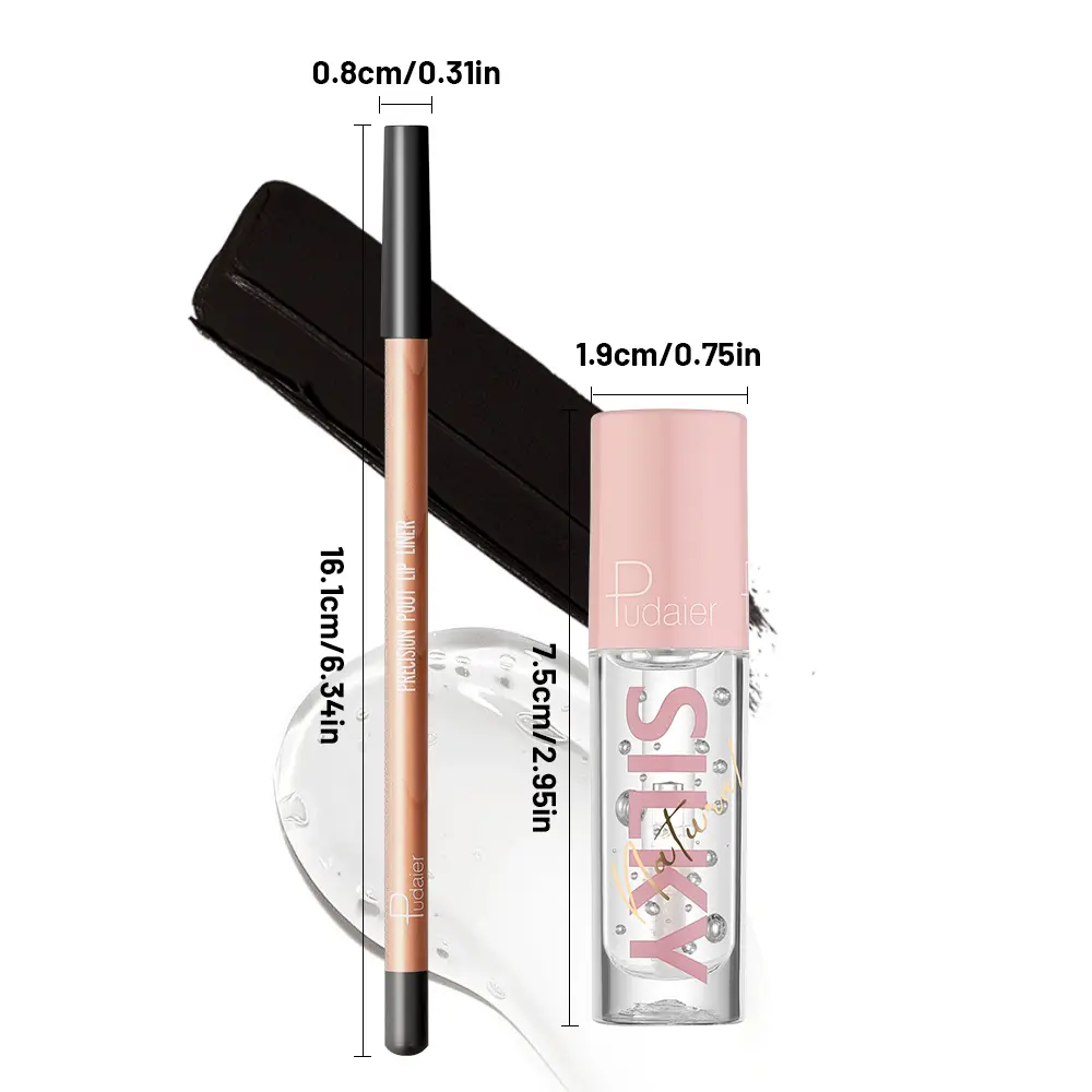 Waterproof and long-lasting black lip liner + transparent lip gloss, perfect for creating charming and sexy lips, fall in love w