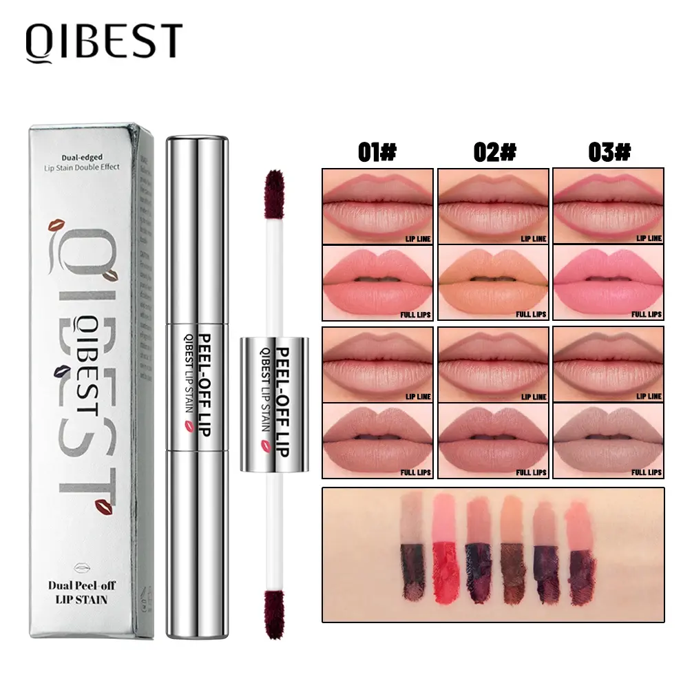 QIBEST Double Ended Peel Off Lip Stain Reveal Long Lasting Waterproof Pink Lip Tint Transfer Proof Non-stick Cup Lipgloss Makeup