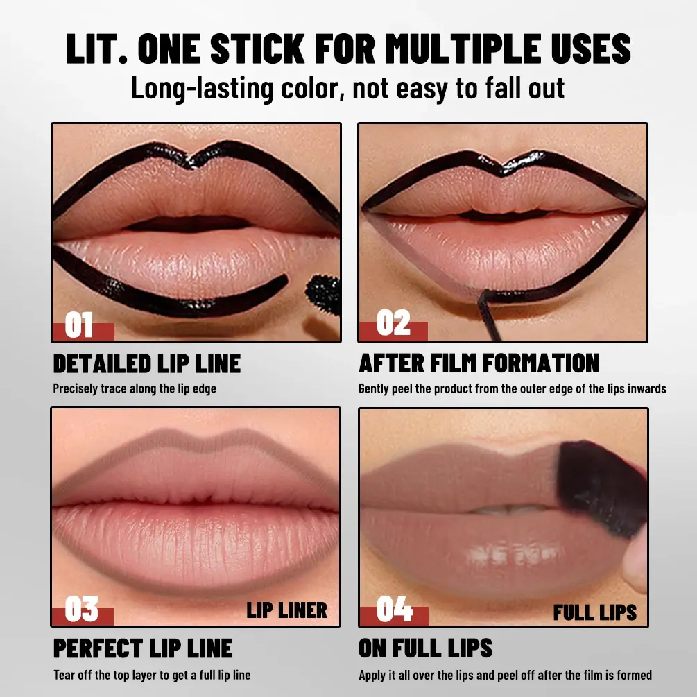 QIBEST Double Ended Peel Off Lip Stain Reveal Long Lasting Waterproof Pink Lip Tint Transfer Proof Non-stick Cup Lipgloss Makeup
