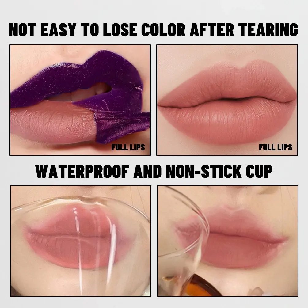QIBEST Double Ended Peel Off Lip Stain Reveal Long Lasting Waterproof Pink Lip Tint Transfer Proof Non-stick Cup Lipgloss Makeup