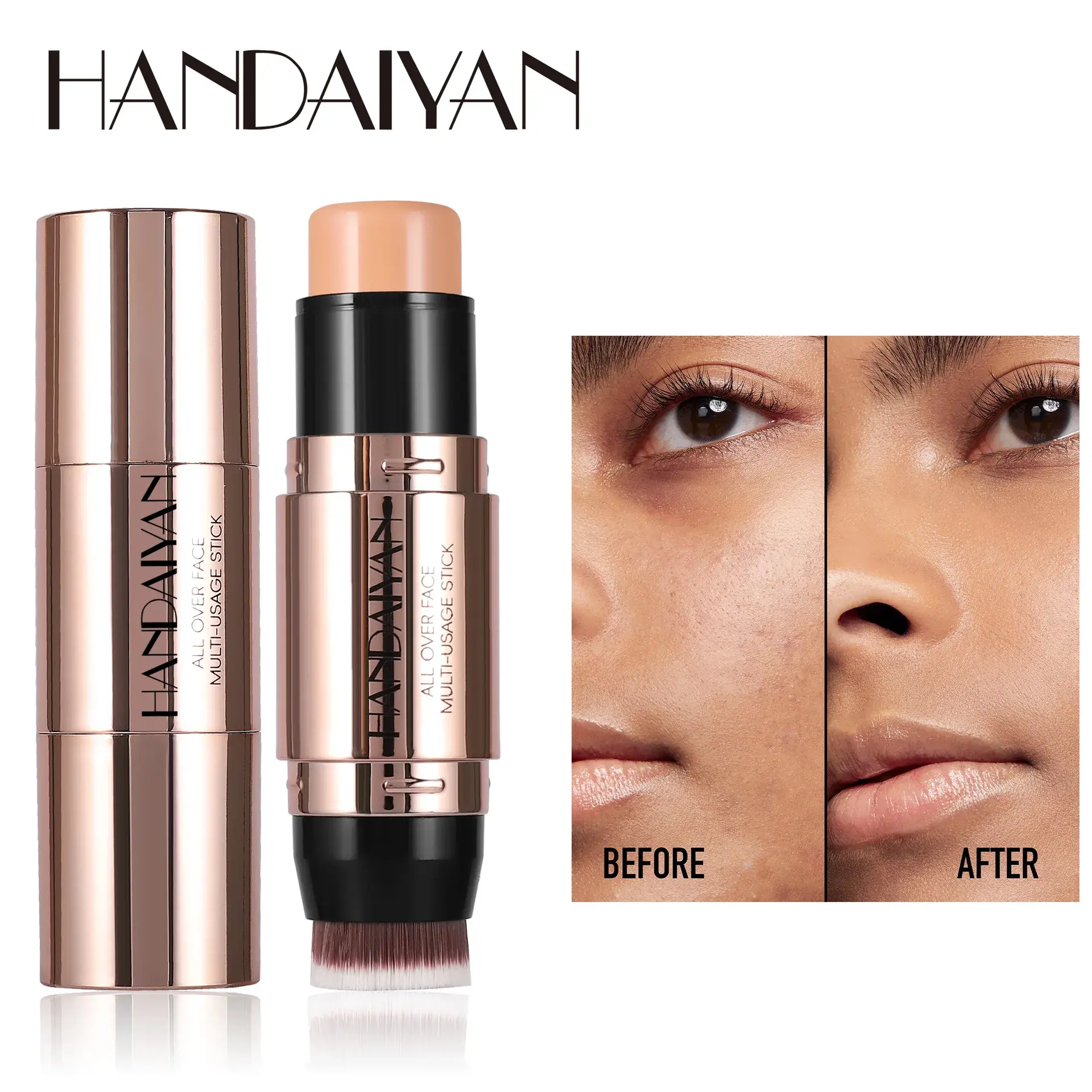 Double Head Highlighter Stick Contour Stick Waterproof Natural Silky Smooth Face Contouring for Nose Shadow With Makeup Brushes