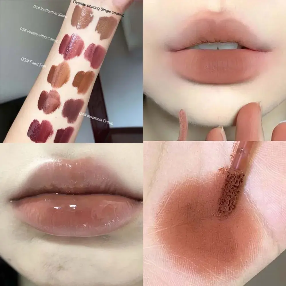 Matte Lip Glaze Double Head Mirror Lipstick Moisturizing Water Gloss Dark Raincoat Solid Color Non-stick Cup Korea Lip Makeup