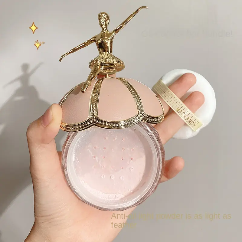 Large Capacity Ballet Small Gold Statue Finishing Powder Waterproof and Sweatproof Makeup Long Lasting Oil Control  Face Powder