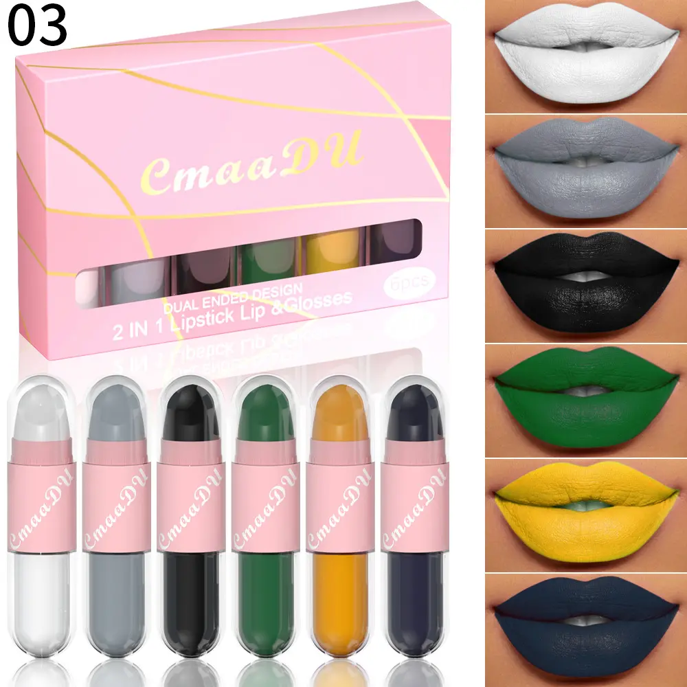 CmaaDu 2 IN 1 lipstick lip & glosses 6-piece matte Lipstick Face Color waterproof small size light weight easy to carry